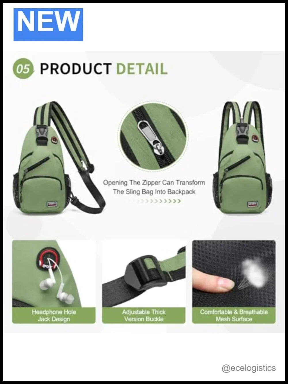 Convertible Sling Backpack Crossbody Lightweight Daypack for Travel Hiking